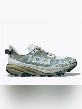 Hoka Trail Running Shoe in Light Gray and Teal Blue